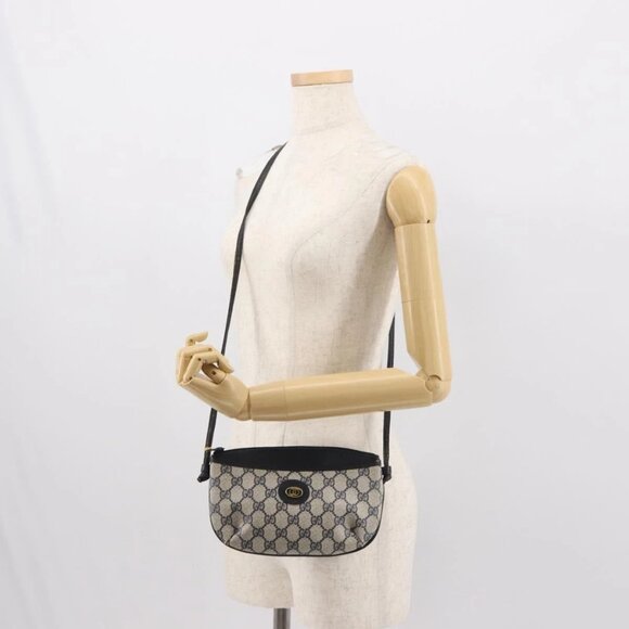 GUCCI GG Supreme Shoulder Bag PVC Leather Navy Gold